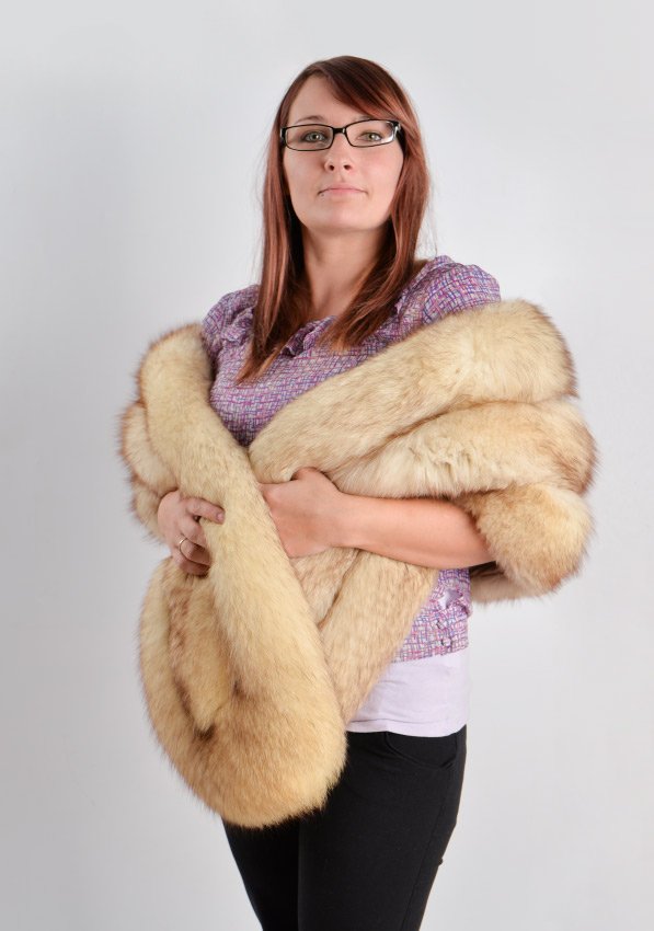 FOX FUR WRAP OR STOLE WILIBEL: FOX FUR WRAP OR STOLE: Plush fur wrap bearing the Wilibel New York Paris label. Measures approx. 76" length and 12" wide.