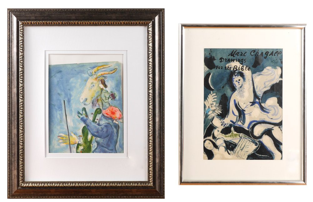 2 MARC CHAGALL LITHOGRAPHS FOR VERVE: 2 MARC CHAGALL LITHOGRAPHS FOR VERVE, 14" X 10", framed 24" x 20".