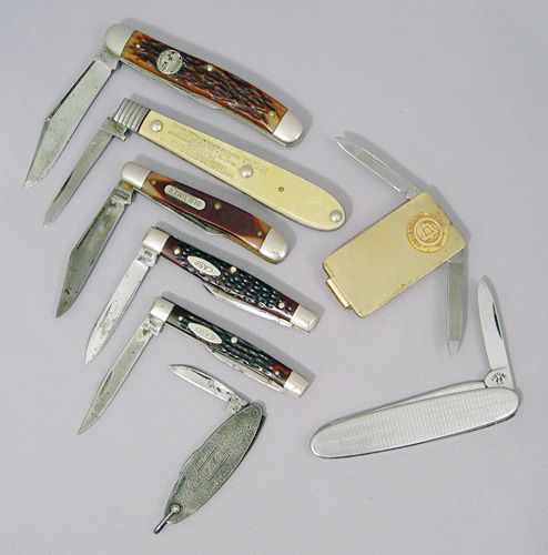 ESTATE LOT POCKET KNIVES INCL REMINGTON, KLEE,ETC: ESTATE GROUP OF POCKET KNIVES TO INC: Bone handled Remington "Ballard's Obelisk" Knife; B & B Advertising Knife, Klee Brtjhers Hardware, George Washington Knife; Schrade "Old Timer"; Case XX, 6204; Ca