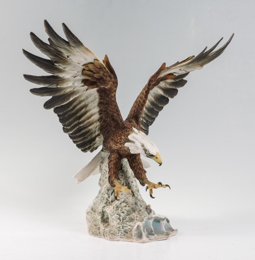KAISER BISQUE FIGURE OF A BALD EAGLE: KAISER BISQUE FIGURE OF A BALD EAGLE: Limited edition #385 of 800, well-marked on base, measures 17 1/4" h. x 17 1/2" x 12".