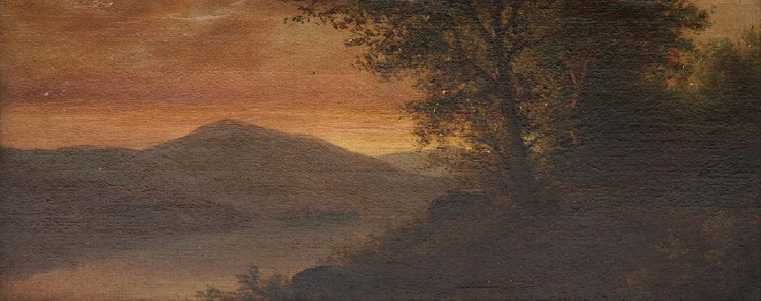 HUDSON RIVER SCHOOL/WHITE MOUNTAIN PAINTING: HUDSON RIVER SCHOOL/WHITE MOUNTAIN PAINTING: Oil/Canvas/Board, possibly signed lower right, 5.25" x 9.5", 6" X 10-1/4" framed.