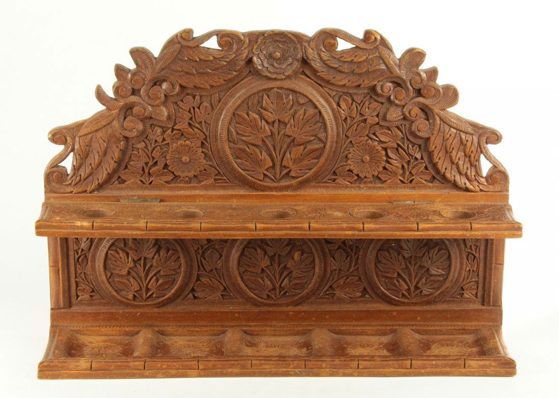 19th c. Dutch Colonial Carved Wood Pipe Rack Shelf (1 of 15)