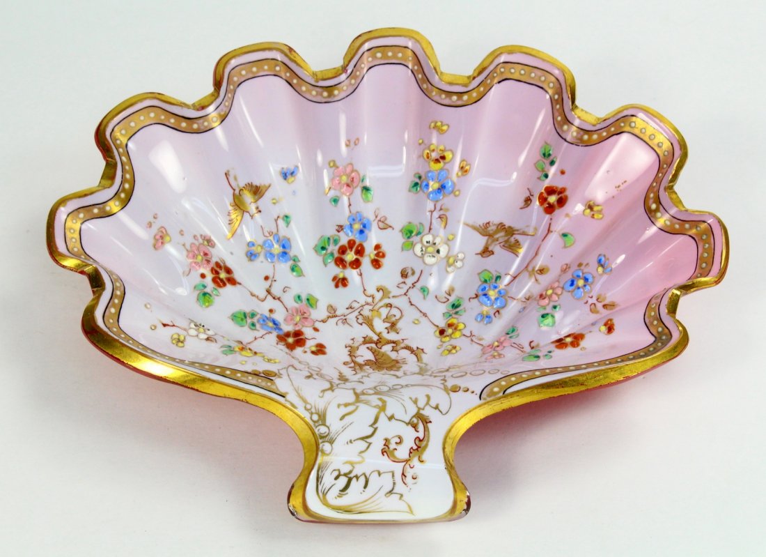 Flashed & Enameled Milk White over Cranberry Glass Dish (1 of 9)