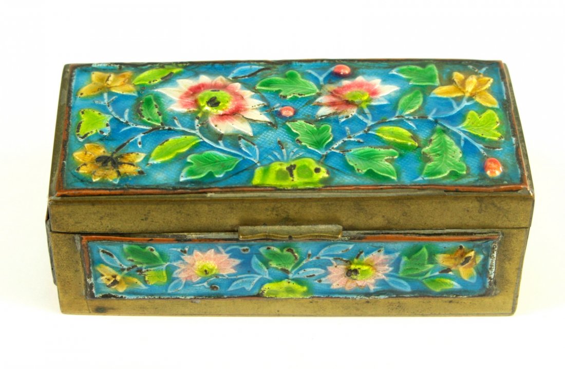 Antique Chinese Enameled Brass Postal Stamp Box Case (1 of 11)