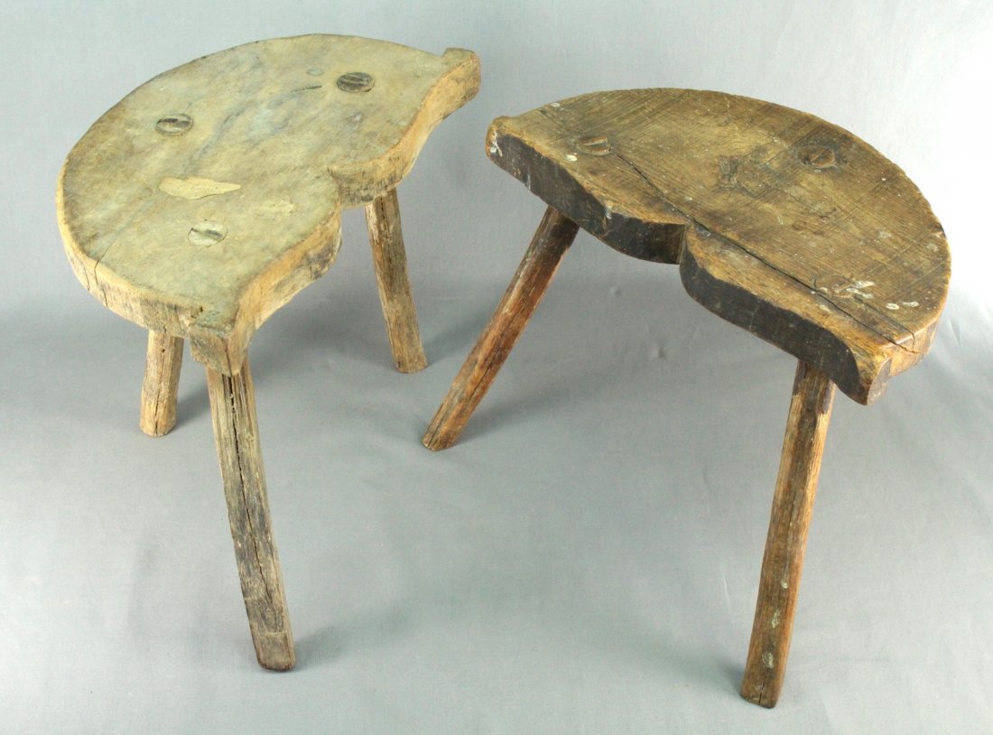 Antique Near Pair of Primitive Three-Leg Milking Stools (1 of 9)