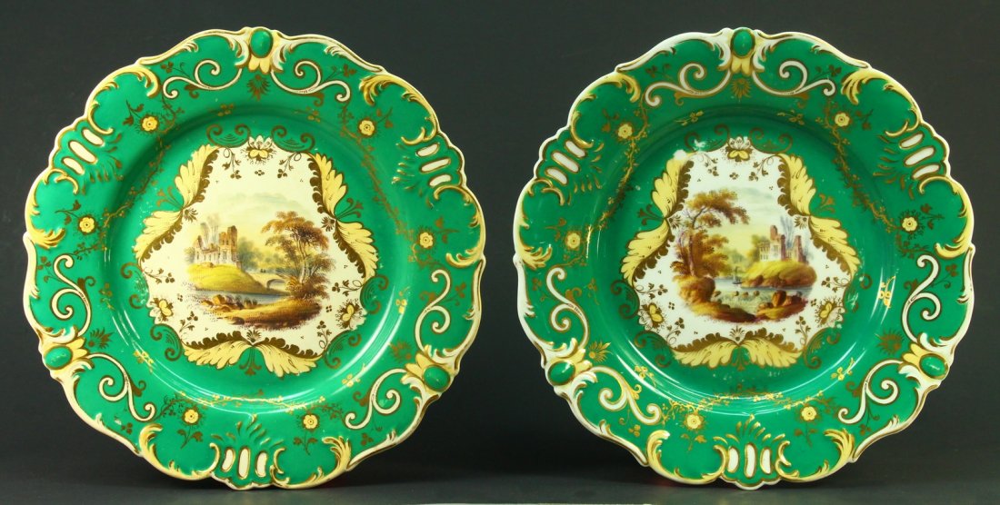 ea.1800s Pair ROCKINGHAM Staffordshire Porcelain Plates (1 of 10)
