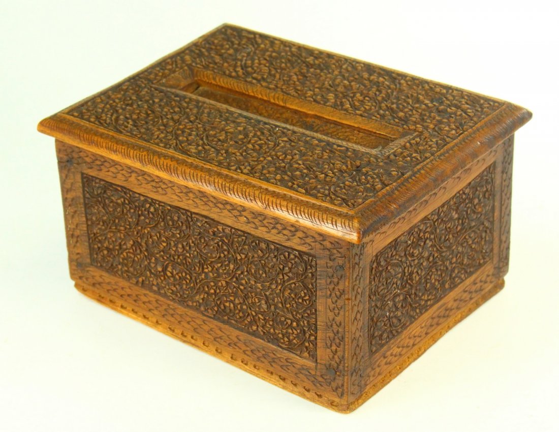 ea.1900's Raj India Carved Wood Cigarette Box Dispenser (1 of 9)
