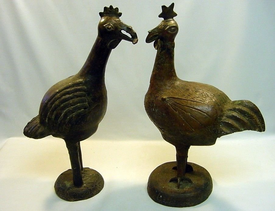 Antique African EDO BENIN Kingdom Pair Bird Statues (1 of 5)