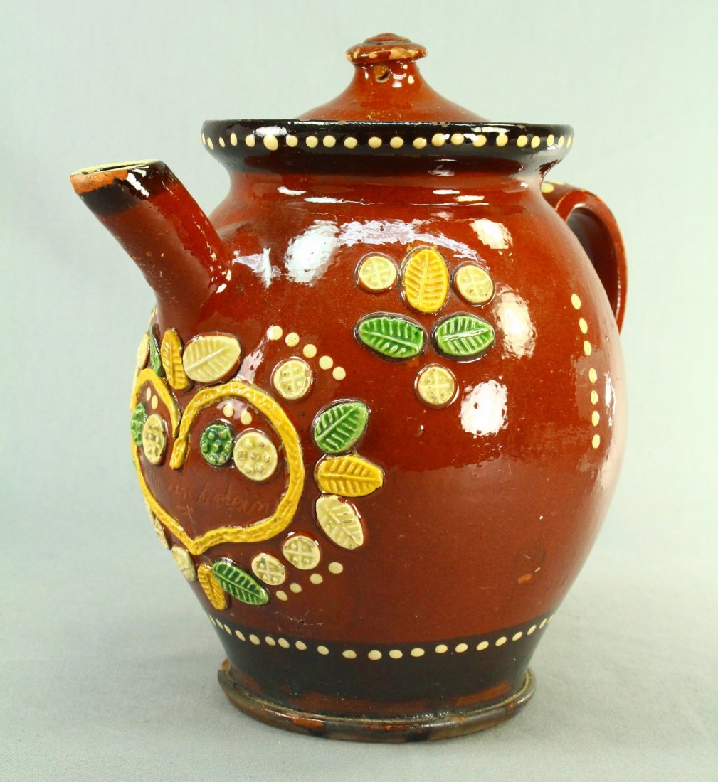 Antique German Earthenware Wedding Teapot MEIN UND DEIN (1 of 12)