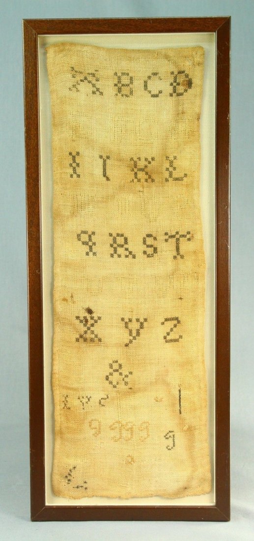 1700's Alphabet Needlework Sampler, Framed