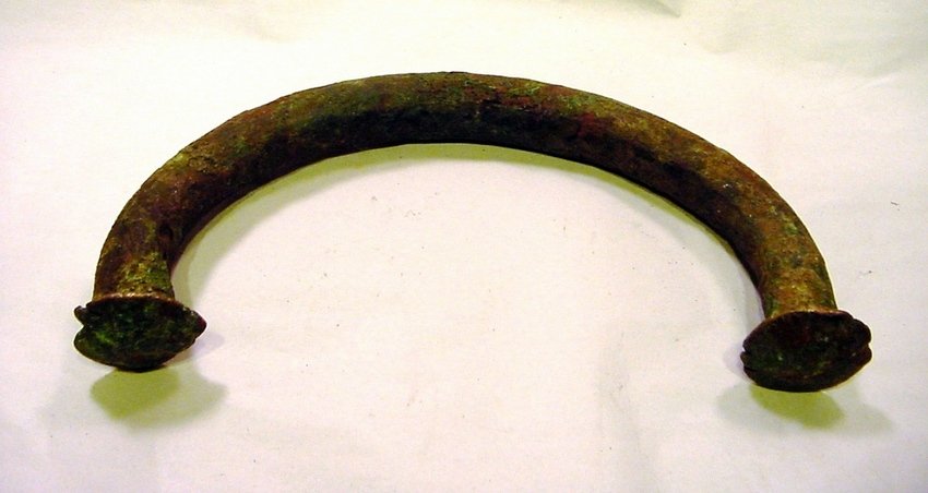 13" West African KING MANILA Trade Currency: Copper alloy bracelet or Manilla. Such Manilas were used between the 15th to early 20th century as a form of currency in the region. Dates back to the 1800's. They vary in size, and King Manillas are 