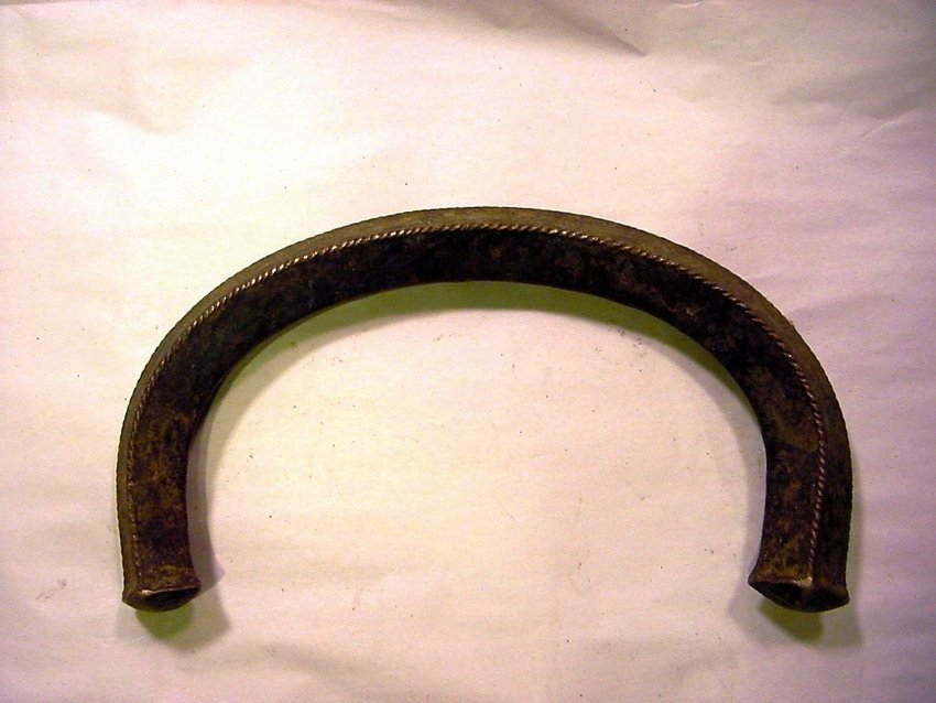 11" West African KING MANILA Trade Currency: Copper alloy bracelet or Manilla. Such Manilas were used between the 15th to early 20th century as a form of currency in the region. Dates back to the 1800's. They vary in size, and King Manillas are 