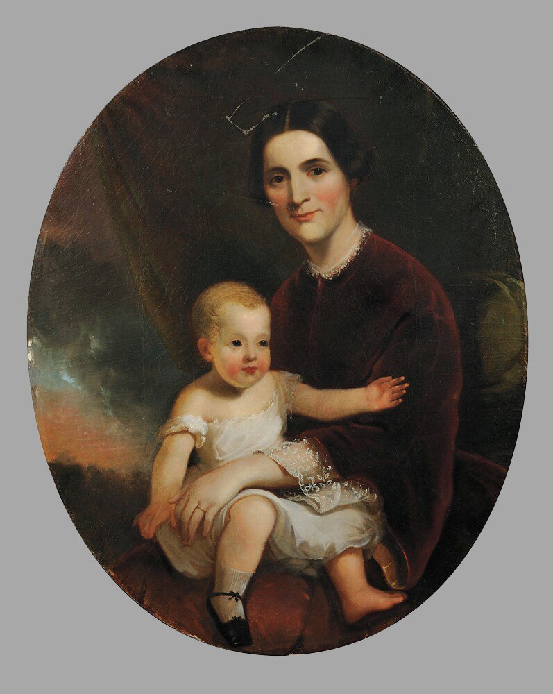 Thomas Sully (1783-1872), School Of, Mother & Child O/C: Oils on canvas. Oval form. Displays a Mother and Child in a classical composition. Masterful depiction. Unframed. School of Thomas Sully (American, 1783-1872)