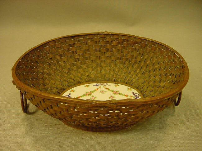19c French Gilt Brass & Porcelain Basket-Weave Fructier (1 of 9)