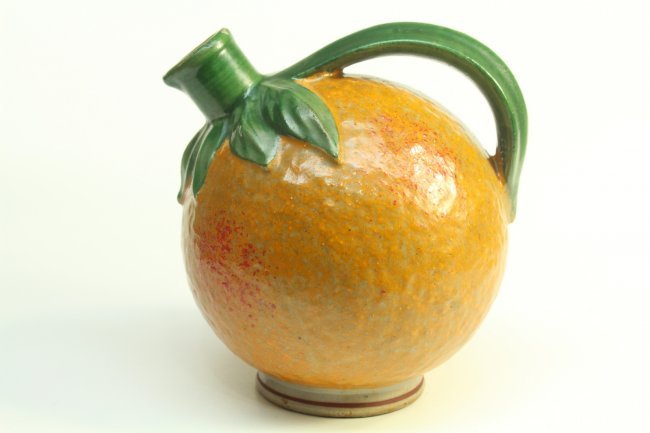 19th c. NOVELTY Glazed Majolica Orange Fruit Shaped Jug (1 of 10)