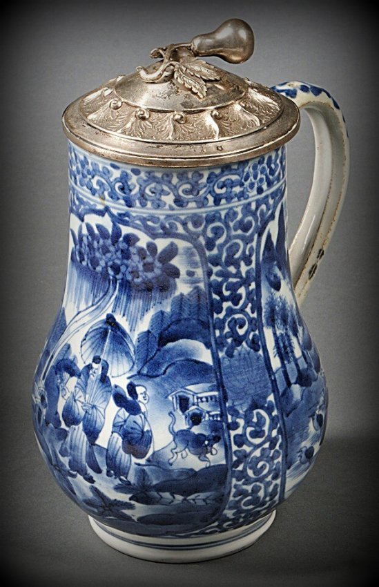 1700's Chinese Porcelain Tankard w.European Silver Lid (1 of 10)