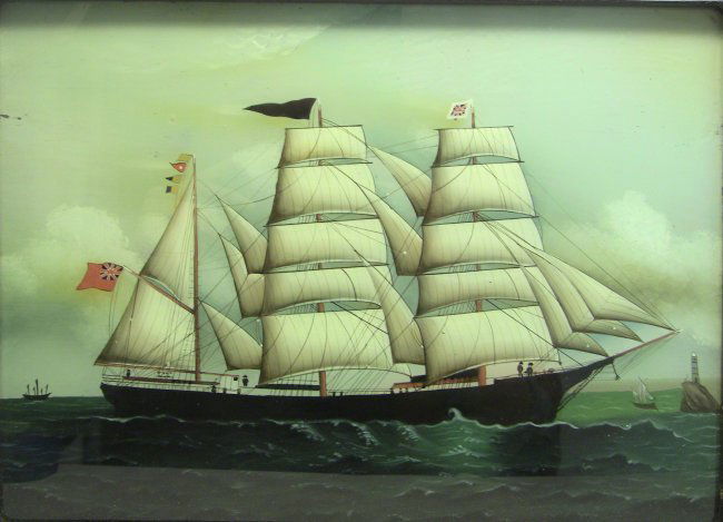 Chinese Reverse Glass Portrait of British 3-Master Ship (1 of 10)
