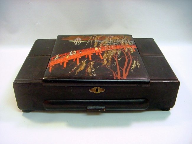 c.1930's Lacquered Wood Vietnamese Jewelry Box (1 of 7)