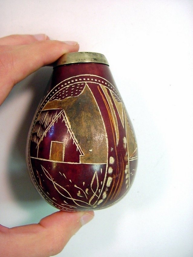 Carved Gourd & .800 Silver Mate Tea Flask (1 of 7)