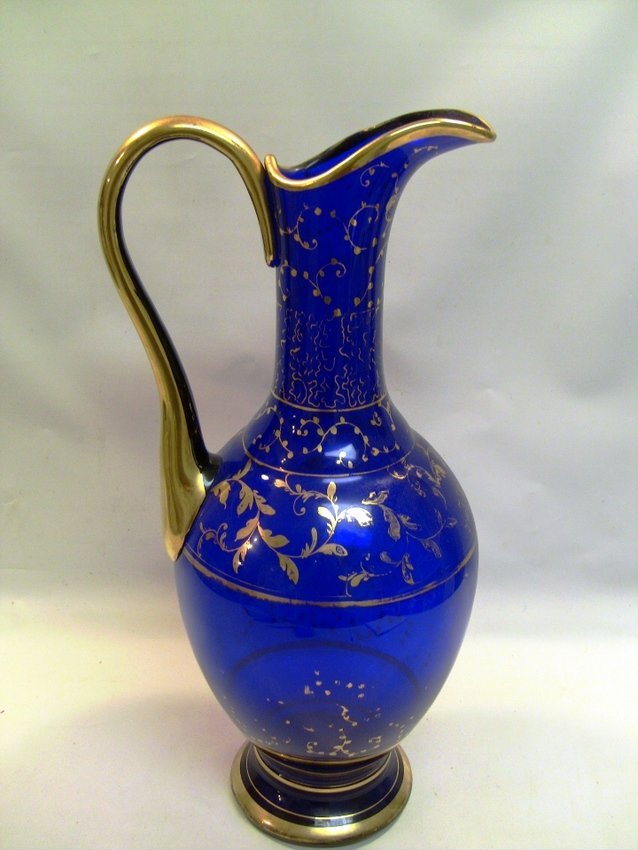 1800's Gilt Hand Blown Cobalt Glass 19" Ewer (1 of 10)