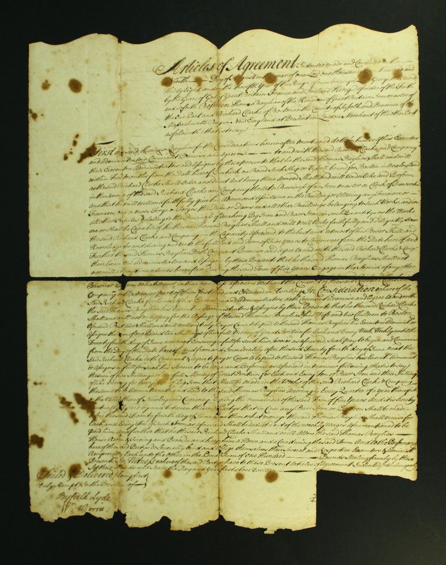 1738 ARTICLES OF AGREEMENT Manuscript, BOSTON TEA PARTY (1 of 10)