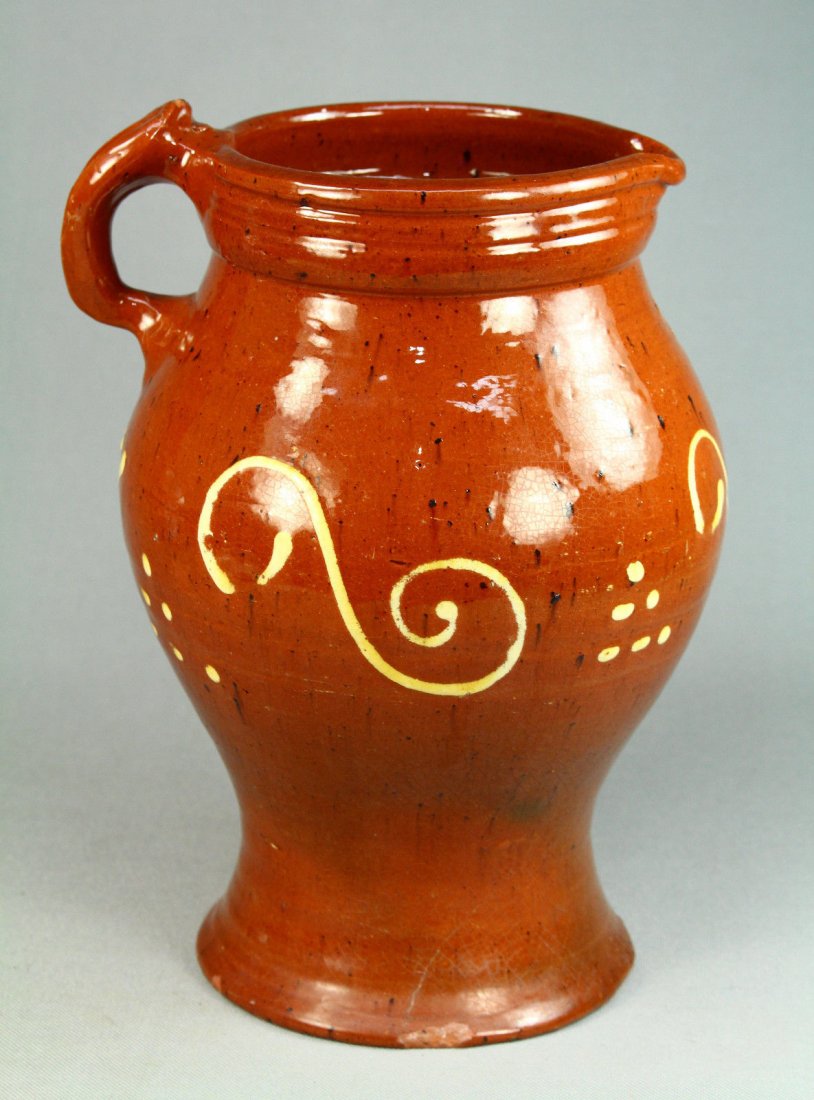 1800's American Folk Art Redware Slipware Pitcher Jug (1 of 10)