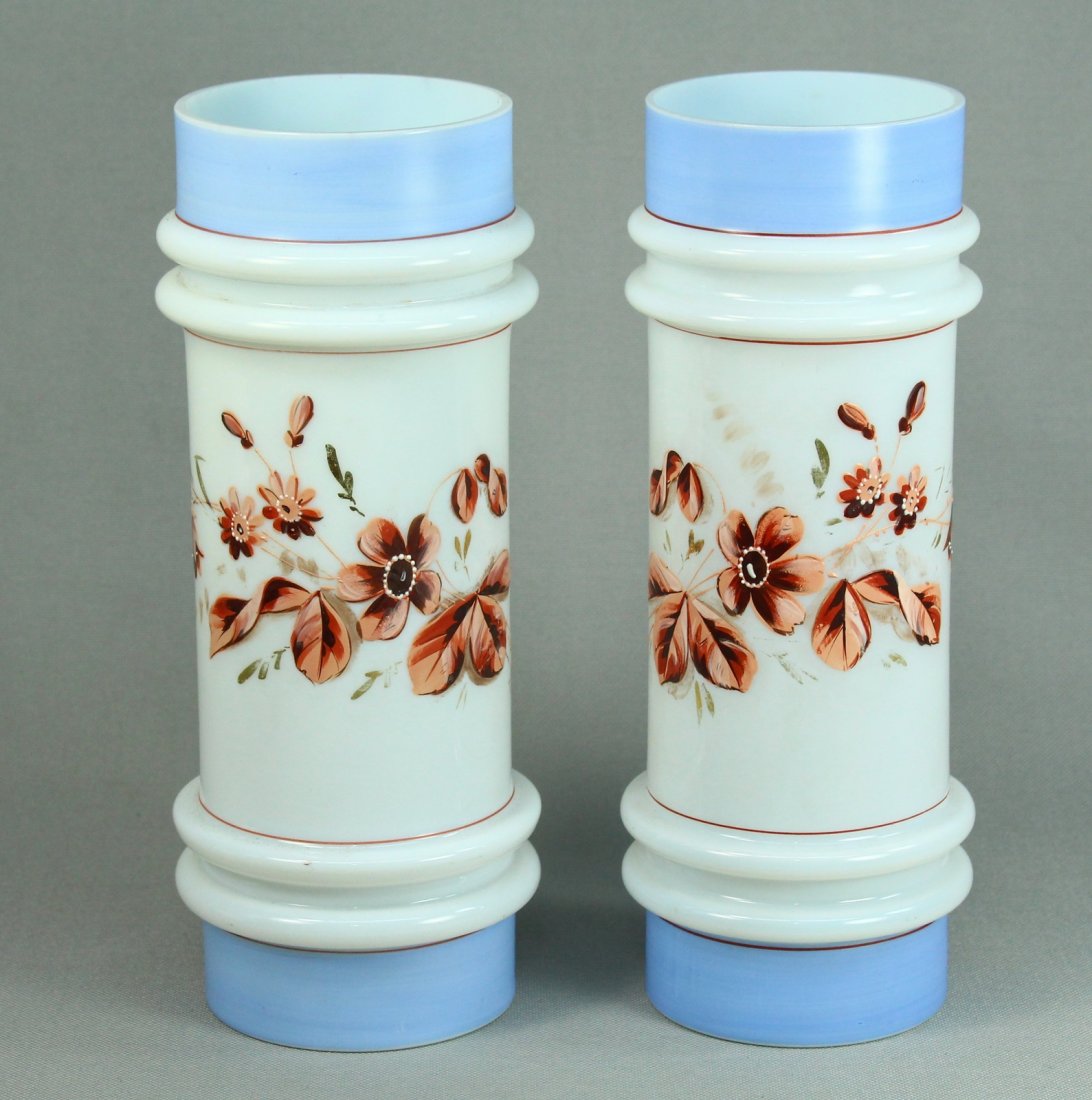 Pair Victorian Blown Bristol Milk Glass Cylinder Vases (1 of 10)