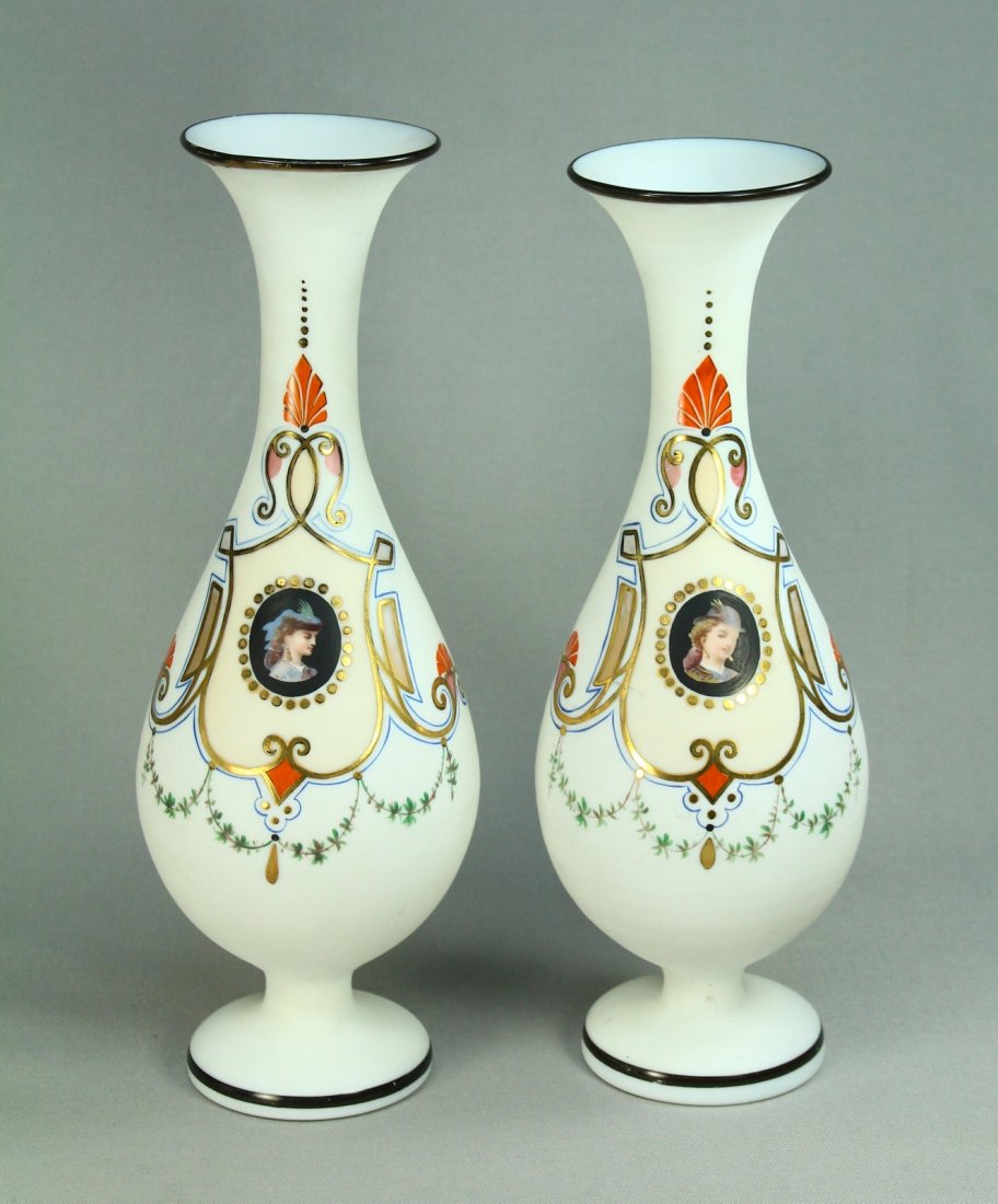 Victorian Neo-Rennaissance Satin Milk White Glass Vases (1 of 10)