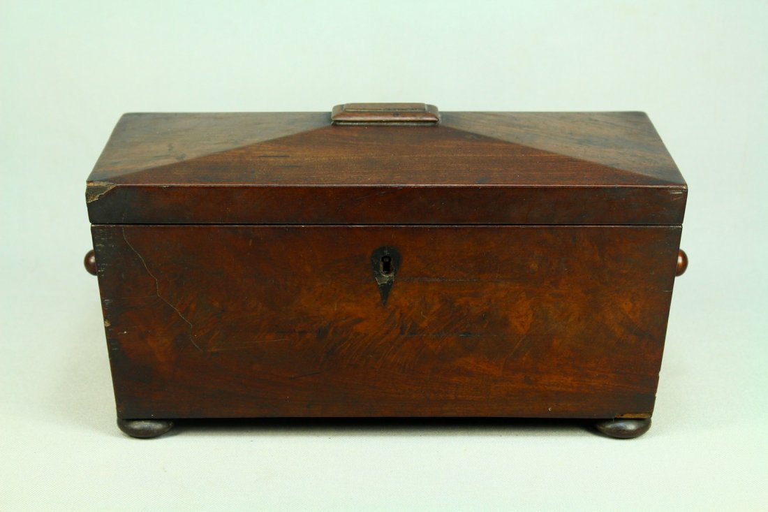 Ea.1800's Mahogany Veneered Casket Tea Caddy, Regency (1 of 10)