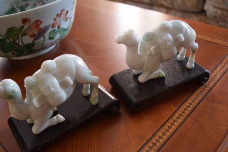 Chinese a pair chinese jadeite natual camels.: very nice about 6 inches long, natural jadeite. old carving.