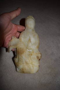 Chinese carved antique jade: Chinese carved buddha. was restored. 8 inches tall