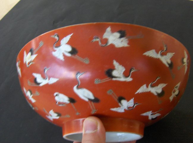 Qing dyansty daoguan mark and period bowl: a large bowl, coral red, daoguan mark and possible the period, a similar drawing bowl can be found in victoria and albert museum with different yellow colour.