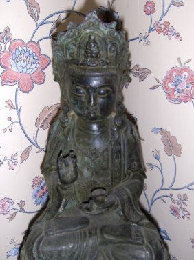 Chinese bronze buddha. ming dynasty.: possible ming wanli buddha, in China, it will be $6000 in price. 12 inches tall.