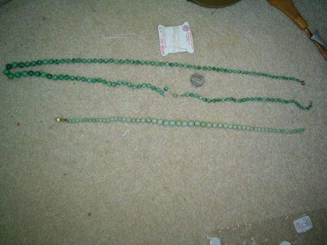 Two Old Jadeite Strings, Both Broken, 37 inches long (1 of 2)