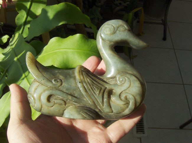 large antique jade carved duck (1 of 3)