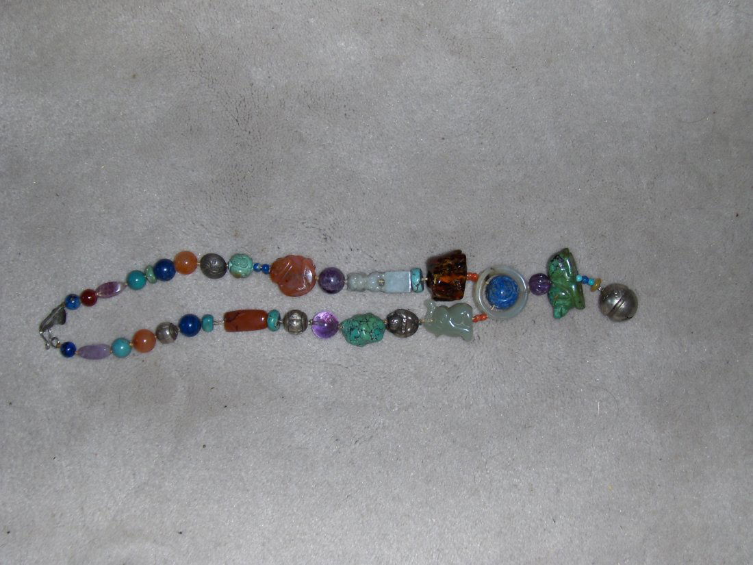 Chinese antique jade and stone silver necklace (1 of 1)