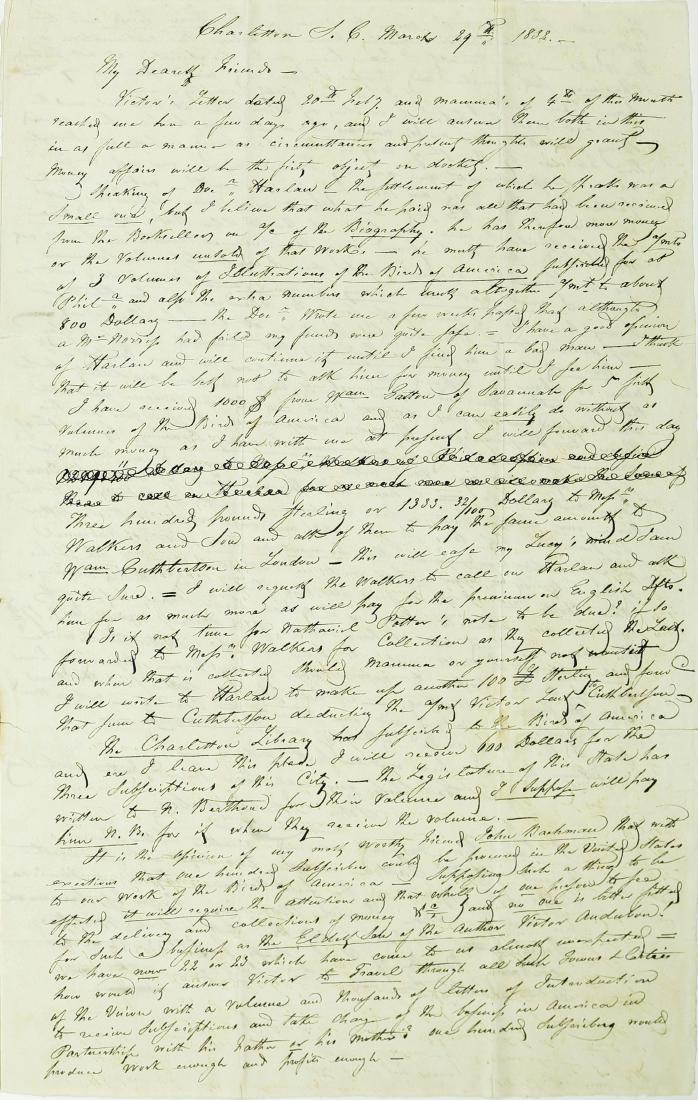Letter from J. J. Audubon to his wife Lucy (1 of 2)