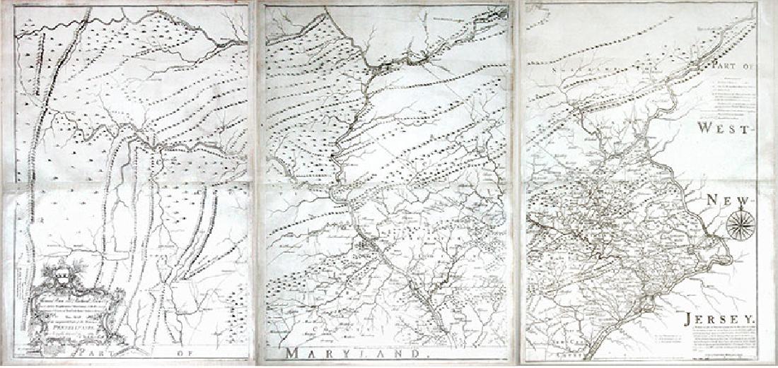 Scull Map of Pennsylvania: Map of the improved Part of the Province of Pennsylvania. Nicholas Scull (1687-1761). Philadelphia: Engraved by Jas. Turner and Printed by John Davis for the Author; Published & Sold by the Author, Ni