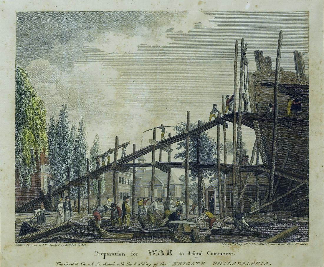 Birch Prints from the City of Philadelphia: Preparation for War to defend Commerce..,Plate 29. William Russell Birch (1755–1844) and his son Thomas Birch (1779–1851). Philadelphia: Birch, 1800. From "The City of Philadelphia, in the State o