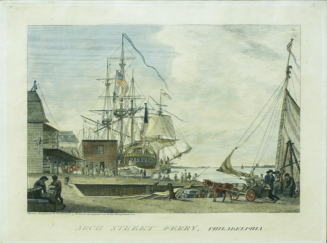 Birch Prints from the City of Philadelphia: Arch Street Ferry, Plate 4. William Russell Birch (1755–1844) and his son Thomas Birch (1779–1851). Philadelphia: Birch, 1800. From "The City of Philadelphia, in the State of Pennsylvania North Am