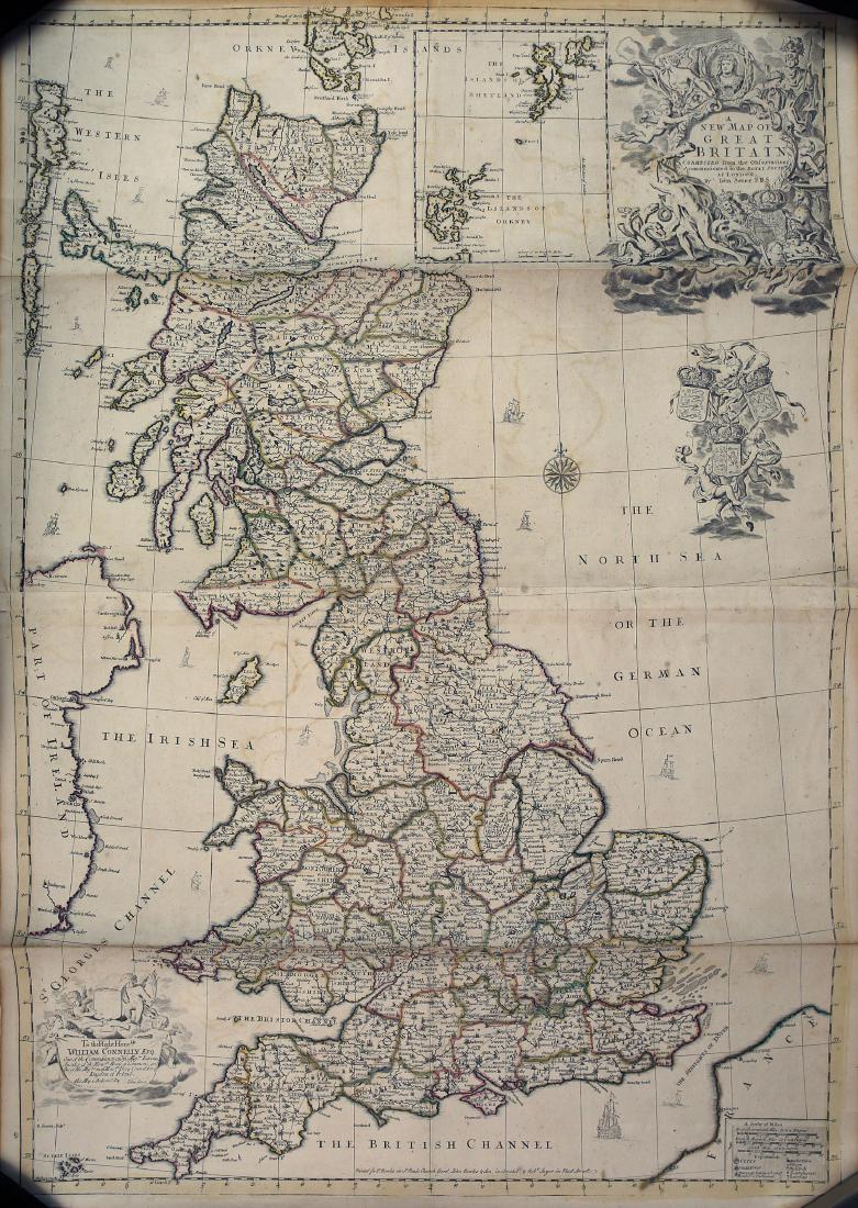 Fine Senex Map of Great Britain: Senex, John (1678-1740) New Map of Great Britain... T. Bowles, 1752. Engraved map. 36 Â½" x 25" sheet. "...corrected from the observations communicated to the Royal Society at London by John Senex,