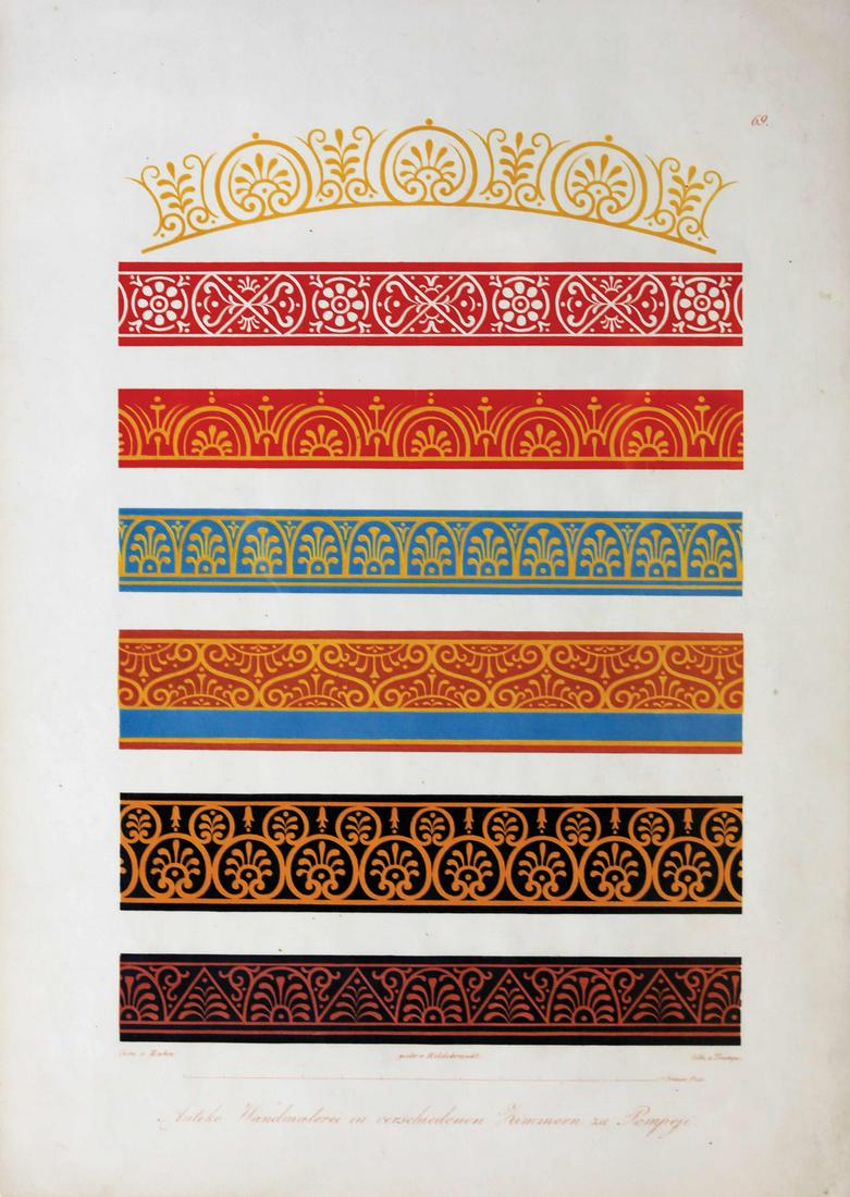 German Design Prints from Ancient Pompey: ZAHN, Wilhelm (1800-1871). [Pompey / Herculaneum Illustrations] Antike Wandmalerei aus verschiedenen Limmern zu Pompeji, Plate 69. Chromolithograph from Die Schonsten Ornamente und Merkwurdigsten Glem