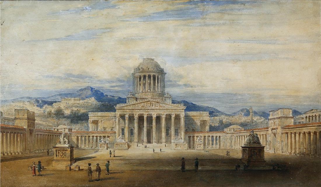 French School Architectual Watercolor (1 of 2)