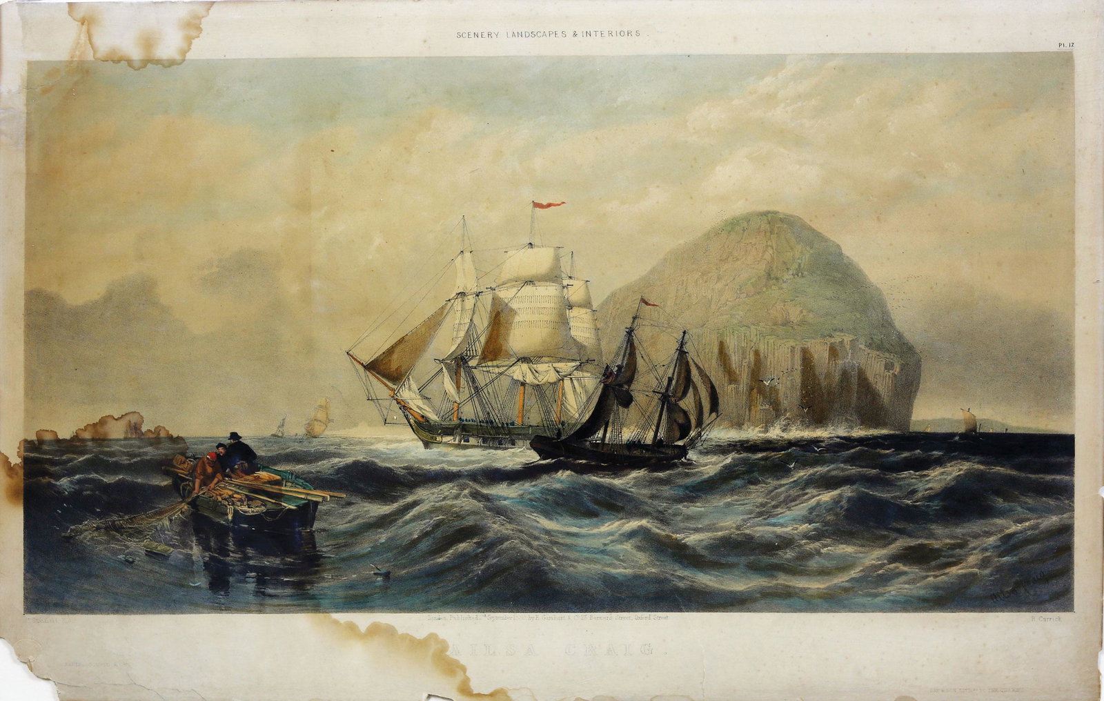 Stanfield, maritime lithograph: STANFIELD, C. R. A., after CARRICK, R. Ailsa Craig. Lithograph with original hand color. E. Gambart & Co., London: Sept. 2, 1850. 14 3/4" x 22" sheet. Provenance: The Down Town Association of New York