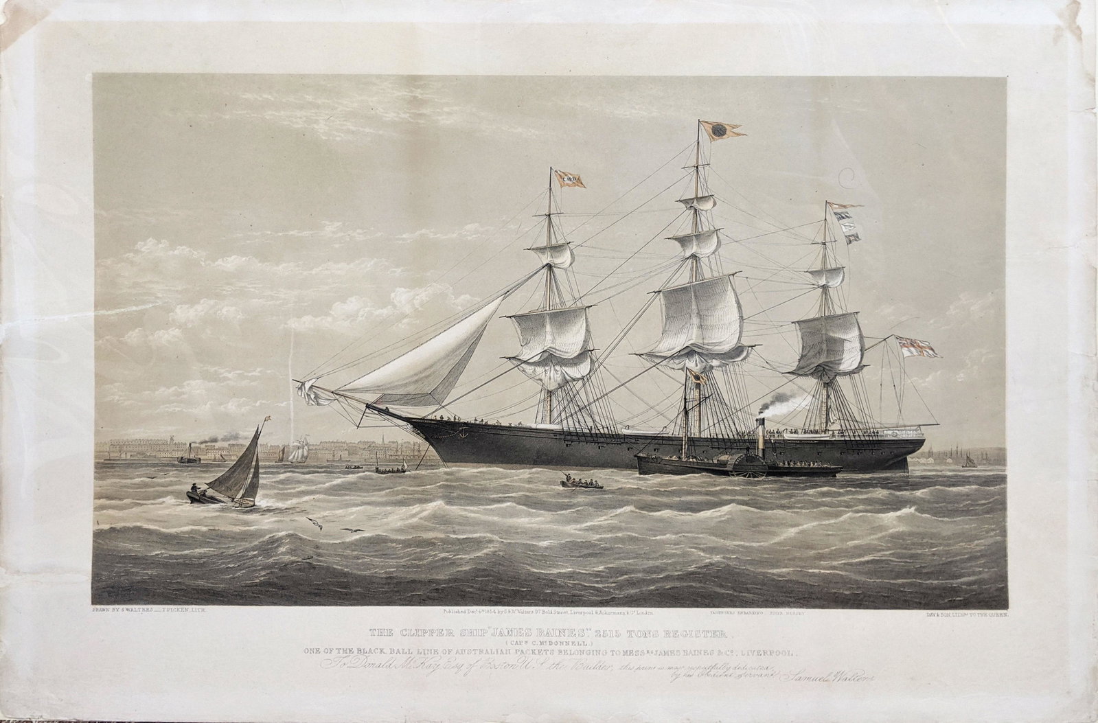 Walters, James Baines maritime lithograph: WALTERS, S. (1811-1882). The Clipper Ship "James Baines" 2515 Tons Register / (Captain C. McDonnell.) / One of the Black Ball Line of Australian Packets Belonging to Mess. James Baines & Co. Liverpool