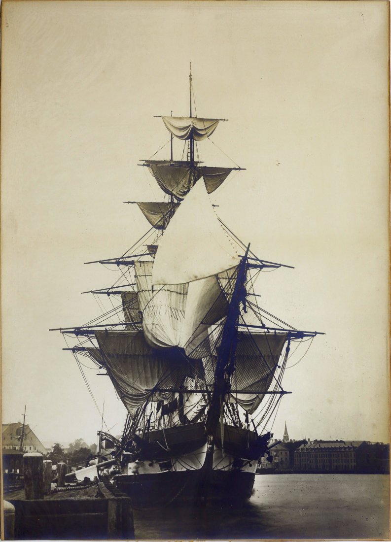 Tall Masted Ship Photograph: UNKNOWN, Artist. Tall Masted Ship. Photograph. C. early 20th Century. 21 3/4" x 16"sheet. Provenance: The Down Town Association of New York.