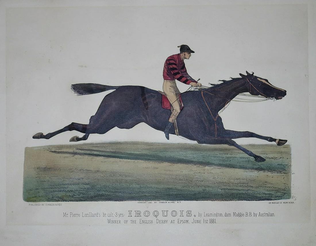 Currier & Ives, Iroquois: By Imp: CURRIER, Nathaniel (1813 - 1888) and IVES, James Merritt (1824 - 1895).Iroquois: By Imp. Leamington, Dam Maggie B.B. by Australian.Lithograph with original hand color.New York: Currier & Ives, 1882.19