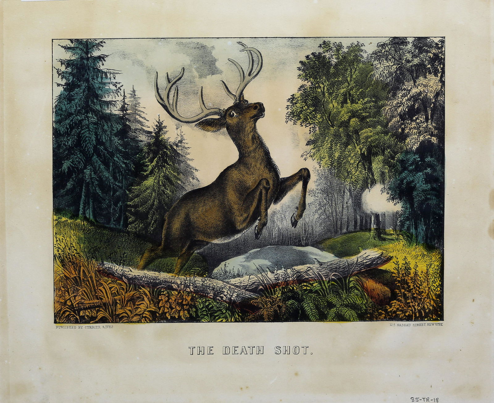 Currier & Ives, The Death Shot: CURRIER, Nathaniel (1813 - 1888) and IVES, James Merritt (1824 - 1895). The Death Shot. Lithograph with original hand color. New York: Currier & Ives.12" x 15 15/16" sheet. Gale Number: 1655.