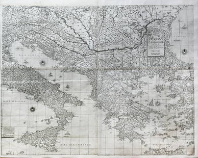Gastaldi Map of Eastern Europe: GASTALDI, Giacomo (1500-1566).Geographia particolore d'una gran parte dell'Europa... [Map of Southeastern Europe, incluidng Italy & Greece].Engraved map.Rome: Antonio Lafreri, 1560.34 1/2" x 42 1/4" s