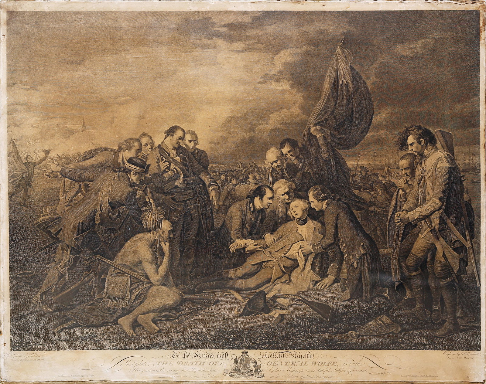 The Death of General Wolfe Engraving: WOOLLETT, William (1735-1785). After Benjamin West (1738-1820). The Death of General Wolfe. Engraving. London: Woollett, Boydell and Ryland, 1776. 19" x 24" sheet, 23 1/2" x 28 1/2" framed.